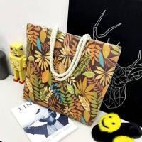 ราคา กระเป๋าแฟชั่นสำหรับผู้หญิงกระเป๋ากระเป๋าผ้าใบเชือกปอพิมพ์ลายใบป่าฝนขนาดใหญ่กระเป๋าสะพายไหล่ถุงช๊อปปิ้งธรรมดา (20689883849)