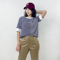 ราคา PORTLAND เสื้อยืดตัดต่อแขนสั้น ปักสมอ Short Sleeves Mixed Striped T Shirt Navy (20968925761)