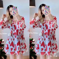 ราคา มินิเดรสอัดพลีทลายดอกผ้าชีฟอง (21400553248)
