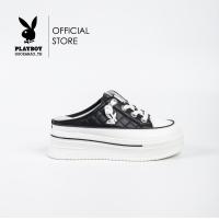 ราคา Playboy รองเท้าผ้าใบแบบเปิดส้น ลิขสิทธิ์แท้ รุ่น ST H241C1152 ดีไซน์เปิดส้นเย็บนวมปักกระต่าย มี 2 สี สีดำและสีขาว (21335528159)