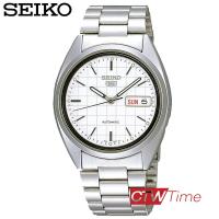 ราคา Seiko 5 Automatic นาฬิกาข้อมือผู้ชาย สแตนเลสแท้ รุ่น SNXF05K1 สีเงิน หน้าปัดขาว (18199494482)