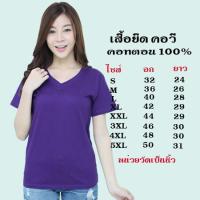ราคา เสื้อยืดสีพื้น คอวี แขนสั้น ทรงตรง สีม่วงเข้ม ใส่ได้ทั้งหญิง ชาย คอทตอน100 (5066578145)