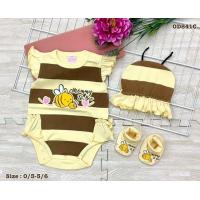 ราคา OD 841C ชุดเด็กแรกเกิดผู้หญิง ชุดของขวัญทารก บอดี้สูท หมวก ถุงเท้า พิมพ์ลายผึ้ง สำหรับ 0 3 เดือน เด็กผู้หญิง (21262093596)