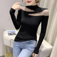 ราคา เสื้อตัวในติดเพชรงานยากแฟชั่นแบบใหม่ปี2023สำหรับฤดูใบไม้ผลิและฤดูใบไม้ร่วงสไตล์ยุโรปเสื้อท่อนบนผู้หญิงเสื้อยืดแขนยาวเข้ารูปสไตล์ตะวันตก (11078235666)