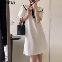 ราคา VONDA เดรสจับจีบมีซิปสำหรับผู้หญิงเดรสจับจีบแขนพองลำลองชุดกระโปรงแบบสั้นมินิปกแบบมีซิปหน้า ลายดอกไม้เกาหลี (18592888238)