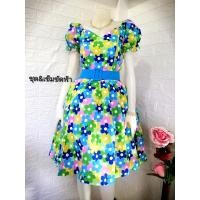 ราคา ชุดเดรสลายดอกย้อนยุค รุ่นดอกไข่ดาว แบบโทนสี (19481470329)