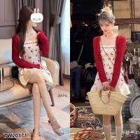 ราคา TW20171 เดรสสายเดี่ยวเชอร์รี่ ต่อชายลูกไม้ เสื้อคลุม (21089485590)