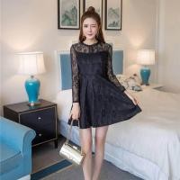 ราคา เดรสแฟชั่น คอกลม แขนยาว ผ้าลูกไม้ สีดำ 6734 (102161659)