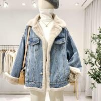 ราคา เสื้อกันหนาวบุใยฝ้ายผ้ายีนส์หนาพิเศษสไตล์เกาหลีแบบใหม่ใส่ในฤดูหนาวเสื้อกันหนาวบุใยฝ้ายขนแกะบุขนกำมะหยี่ใส่ขี่มอเตอร์ไซค์แบบสั้นไซส์ใหญ่สำหรับผู้หญิงเสื้อกันหนาวผู้หญิง (18440804063)