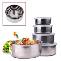 ราคา ชุดหม้อสแตนเลส 5 ใบ ชามผสมอาหารสแตนเลส ที่เก็บอาหาร ชามเก็บอาหาร กล่องเก็บอาหารสแตนเลส ชุดหม้อแขก (21405799434)