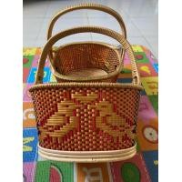 ราคา ตะกร้าหวายเสริมไม้ไผ่ทรงรีขนาดกลาง Size M ลายนกคู่รัก (21368136756)