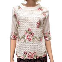 ราคา เสื้อลินินผู้ใหญ่คอปาด แต่งผ้าแก้ว ไม่ร้อน อก 38 40 42 44 46 48 50 อินกะออย In Ka Oil สีขาว LRT008 (19393512864)