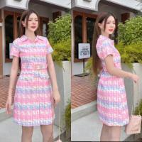 ราคา ป้าย Chalita เดรสสั้นคอปกงายสวย งานกระดุมหน้าลายพิมสวยๆคมชัด (20764863034)