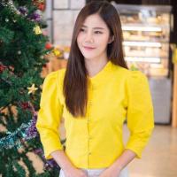 ราคา เสื้อสีเหลือง เสื้อสีฟ้า ผ้าไทยสีเหลือง เสื้อผ้าฝ้ายคอจีน คอตั้ง แขนจีบพอง เสื้อผ้าฝ้ายชินมัย ชุดผ้าไทย เสื้อผ้าฝ้าย (21026163481)