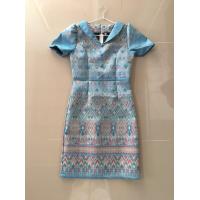 ราคา เดรสผ้าไทยสีฟ้า สีชมพู คอบัว งานผ้าผอ สวยมากๆ (21067390067)
