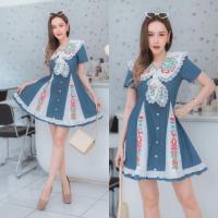 ราคา ป้าย Queen เดรสยีนส์แท้คอปก งานปักลายสวยๆ ทั้งชุดผ้ายีนส์เนื้อดี (21083626825)