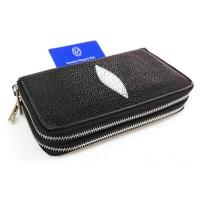 ราคา MCROC กระเป๋าสตางค์ซิปคู่ หนังปลากระเบนแท้ สีดำ แบบยาว (357798615)