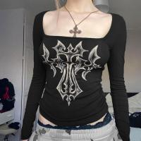 ราคา Cibbar เสื้อครอปสตรีสไตล์วินเทจ เสื้อครอปแขนยาวกราฟิกย้อนยุคเสื้อลำลองฤดูใบไม้ร่วงสำหรับ Y2k ฮาราจูกุ (21341977135)