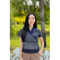 ราคา เสื้อผ้าฝ้ายพื้นเมืองงานพิมพ์ลายคอวีป้ายผูกอก (21422629373)