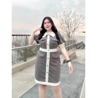 ราคา เดรสสาวอวบ อก38 48 ผ้าวูลเวฟแต่งกระดุม ผ้ายืดนิ่ม D55 (21416434044)