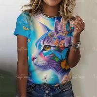 ราคา เสื้อยืดพิมพ์ลายการ์ตูนลูกแมวสำหรับผู้หญิงเสื้อยืดแขนสั้นสั้นคอกลมทรงหลวมเสื้อผ้าฮาราจูกุผู้หญิงเสื้อลำลองผู้ชายแขนยาวลำลอง (21369751627)