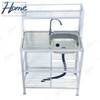 ราคา HOMENINE ซิ้งค์ล้างจาน อ่างล้างจาน สแตนเลสข้างทึบ 3ชั้น มีบน โครงอลูมีเนียม (21413437195)