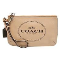 ราคา กระเป๋าคล้องมือ COACH แท้ หนังแท้ ลายรถม้า Coach มีสายคล้องมือและป้ายหนังแท้ ทรงสวย ขนาดกลาง ใส่โทรศัพท์ได้ COACH 51788 Horse and Carriage Leather Medium Wristlet Light Khaki (21392257866)