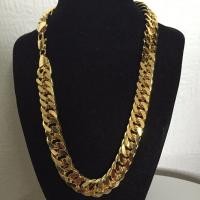 ราคา 24 K FINE GOLD FINISH N28 CUBAN DOUBLE CURB CHAIN SOLID HEAVY MENS CHAMPION GIFT NECKLACE 23 6 INCH 10 MM (12755017740)