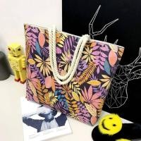 ราคา กระเป๋าแฟชั่นสำหรับผู้หญิงกระเป๋ากระเป๋าผ้าใบเชือกปอพิมพ์ลายใบป่าฝนขนาดใหญ่กระเป๋าสะพายไหล่ถุงช๊อปปิ้งธรรมดา (20689883850)