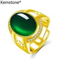 ราคา Kemstone หยกชุบทอง24K สำหรับผู้ชายแหวนแฟชั่นประดับเพชรสังเคราะห์สีเขียวปรับได้ (13873761116)