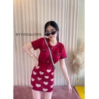 ราคา SET ชุดเซ็ต 2 ชิ้น ชุดเดรสไหมพรม ลายหัวใจ เสื้อแขนสั้น กระโปรง (12966005044)