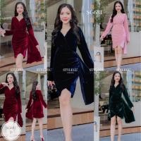 ราคา BN681 ราคา 259 บาท เดรสกำมะหยี่ ชุดเดรสราตรี ชุดออกงาน ชุดราตรีแขนยาว เนื้อผ้ากำมะหยี่อย่างดี1งานเรียบหรูมาก อกเปิดคอลึก ซิปหลัง แต่งชายพริ้วๆ ฟรีไซส์ อก 32 40 เอว 26 34 สะโพก 36 42 ความยาว 36 สี ชมพู