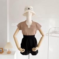 ราคา ชุดเซต2ชิ้น เสื้อครอป คอปก กางเกงวอร์ม เอวสูง ขาสั้น (21427704962)