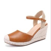 ราคา รองเท้าส้นสูงแบบปิดหัวน้ำหนักเบาลำลองรองเท้าแตะส้นหนาสายรัดข้อเท้าแบบย้อนยุค (21341472175)