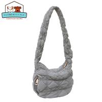 ราคา Women Travel Handbags Embroidery Thread Cloud Pleated Ladies Tote Bags Quilted Fashion Casual Solid Color Nylon Female Armpit Bag (21243767392)