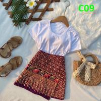 ราคา ผ้าถุงลายไทย กระโปรงผ้าถุง กระโปรงกางเกงผ้าไทย เซทกระโปรง2ชิ้น เสื้อพร้อมกระโปรงลายไทย (21419512586)