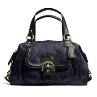 ราคา กระเป๋าถือ Coach แท้ ผ้าลาย Signature สายหนังแท้ ทรงสวย มีสายยาว ใช้งานง่าย สีน้ำเงินเข้ม COACH 26247 CAMPBELL SIGNATURE METALLIC SATCHEL Midnight (21216926415)