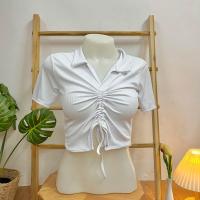 ราคา เสื้อครอปแขนสั้น คอปกโปโล แบบผูกเชือก เข้ารูป (20234094444)
