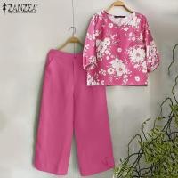 ราคา ZANZEA เสื้อคอวีแขน3 4ผู้หญิงลายดอกไม้ชุดพิมพ์ขากว้างกางเกงผู้ชายขาสามส่วน2ชิ้นชุดลำลอง 3 (21387702650)