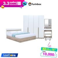 ราคา Pre Order Furinbox ชุดห้องนอน รุ่น MINIO เตียง ตู้เสื้อผ้า 4 บาน โต๊ะเครื่องแป้งพร้อมสตูล สีธรรมชาติ ขาว มี 2 ขนาดให้เลือก (20869686418)