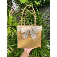 ราคา กระเป๋าสานกระจูดทรงกล่อง แต่งลูกไม้ ผูกโบว์สีครีม (21325033516)