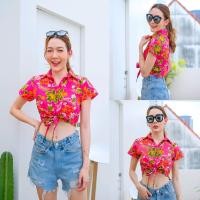 ราคา เสื้อผูกเอวลายดอก ผ้าคอตตอน100 เสื้อสงกรานต์น่ารัก 302 (21432978150)