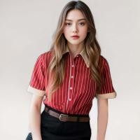 ราคา Closet Crush Short sleeves shirts with collar and stripe pattern Red เสื้อเชิ้ตแขนสั้นลายทาง (21352880618)