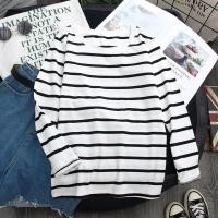 ราคา เสื้อยืดแขนยาวสำหรับผู้หญิง เสื้อยืดคอกลมทรงหลวมพิมพ์ลายทางสำหรับฤดูใบไม้ร่วงและเรียบง่ายลำลอง (21341268762)