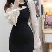 ราคา เดรสกระโปรง เซ็กซี่ เปิดอก แขนยาวผ้าระบายอากาศ ดีเทลเก๋ๆ สไตล์เกาหลี (21415945587)