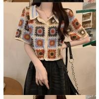 ราคา CC72 แฟชั่นเสื้อลูกไม้ เสื้อถักปักลายดอกสวยๆ เสื้อลูกไม้คอปกสวยๆ (21414672240)