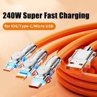 ราคา Ganve 3 in1 หัวชาร์จ 240W สายชาร์จ 240W 180 ที่ชาร์จความเร็วสูงสุดหมุนได้ Super Charger 6A Cable LED OD6 0หนา สายซิลิโคน Type C iOS Micro to USB พร้อมหัวชาร์จ 240W สำหรับ OPPO VIVO iPhone Android REAL