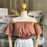 ราคา ปาดไหล่แขนสั้น เสื้อครอปปาดไหล่ ครอปเปิดไหล่ (21415736341)