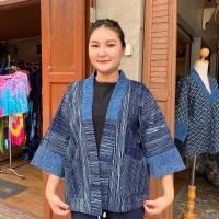 ราคา เสื้อคลุมผ้าฝ้ายย้อมครามม่อฮ่อมเสื้อคลุมยูกาตะ แต่งขอบด้วยผ้าชินมัยฟอกสโตนวอช เสื้อคลุมผ้าฝ้าย เสื้อคลุมผ้าพื้นเมือง (21140293545)