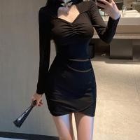 ราคา เดรสรัดรูปแขนยาว เดรสเข้ารูปสีทึบ เรียบง่าย สไตล์สายฝอ (21416016046)